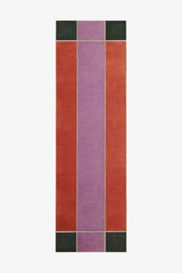 runner rug with a striped pattern of red, purple, and green on a white background | 3' x 10'