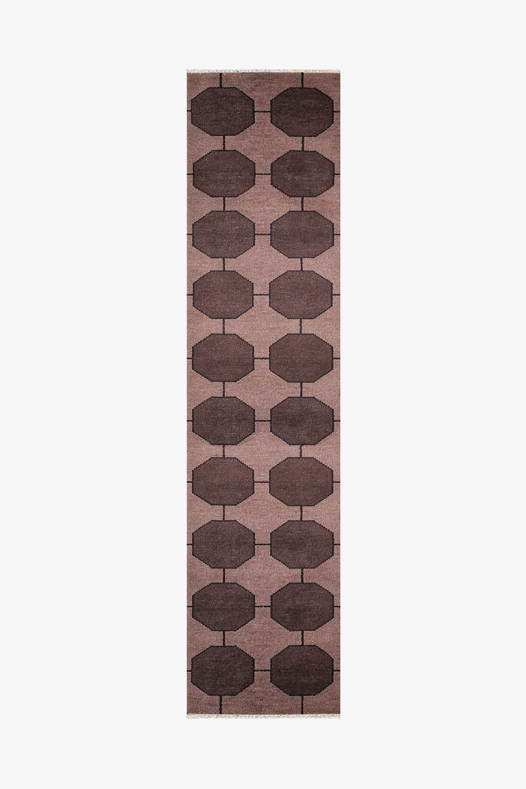 walnut runner rug with geometric pattern on a white background | 2.5x10