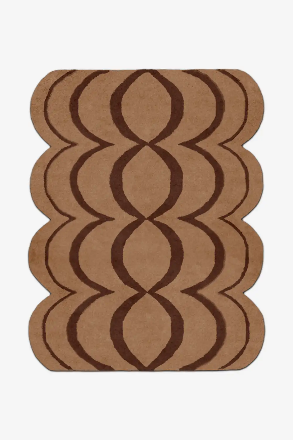 modern rug with wavy brown pattern on a white background