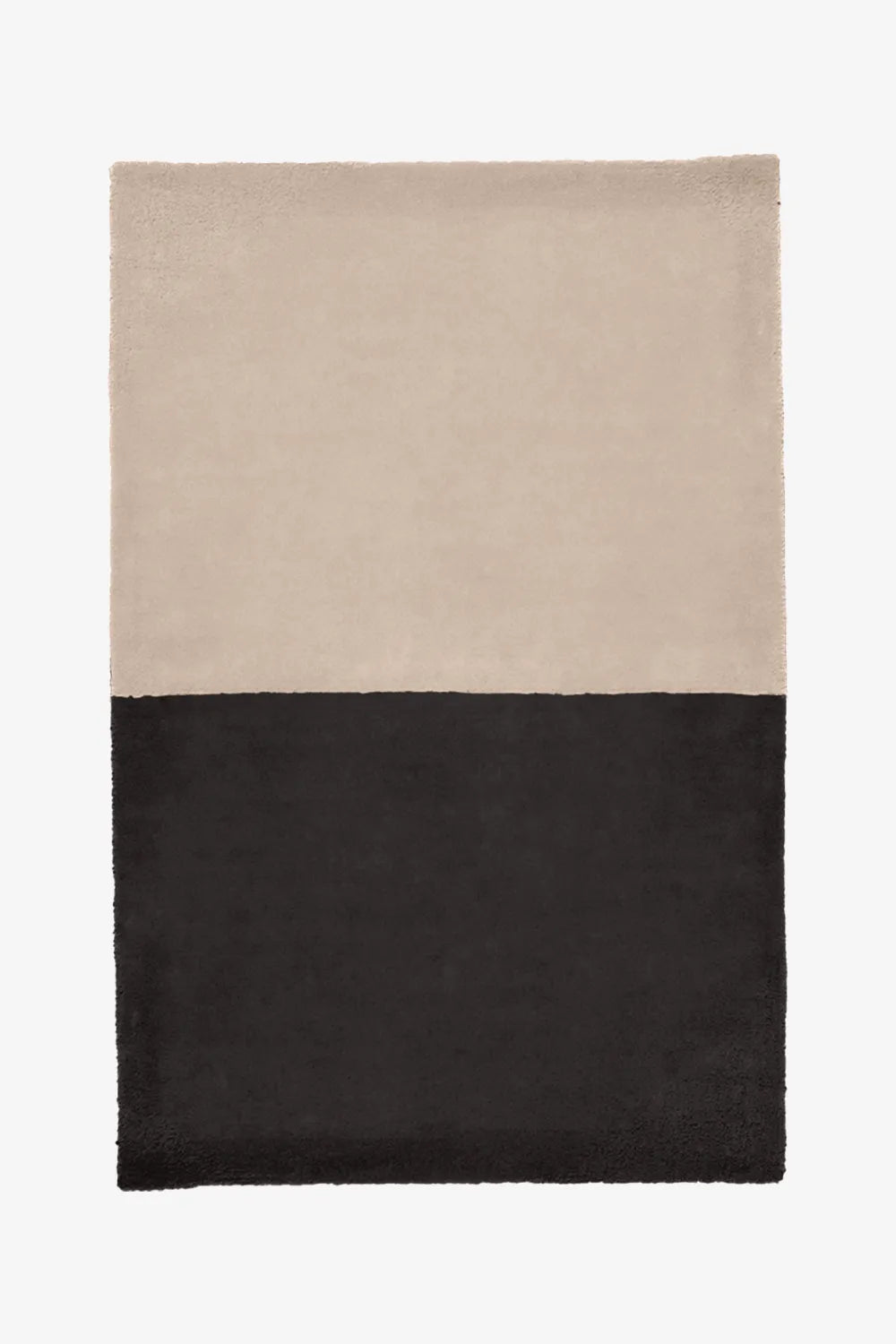 Modern black and beige wool rug, neutral two-tone colorblock area rug