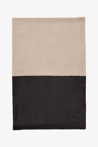 Modern black and beige wool rug, neutral two-tone colorblock area rug