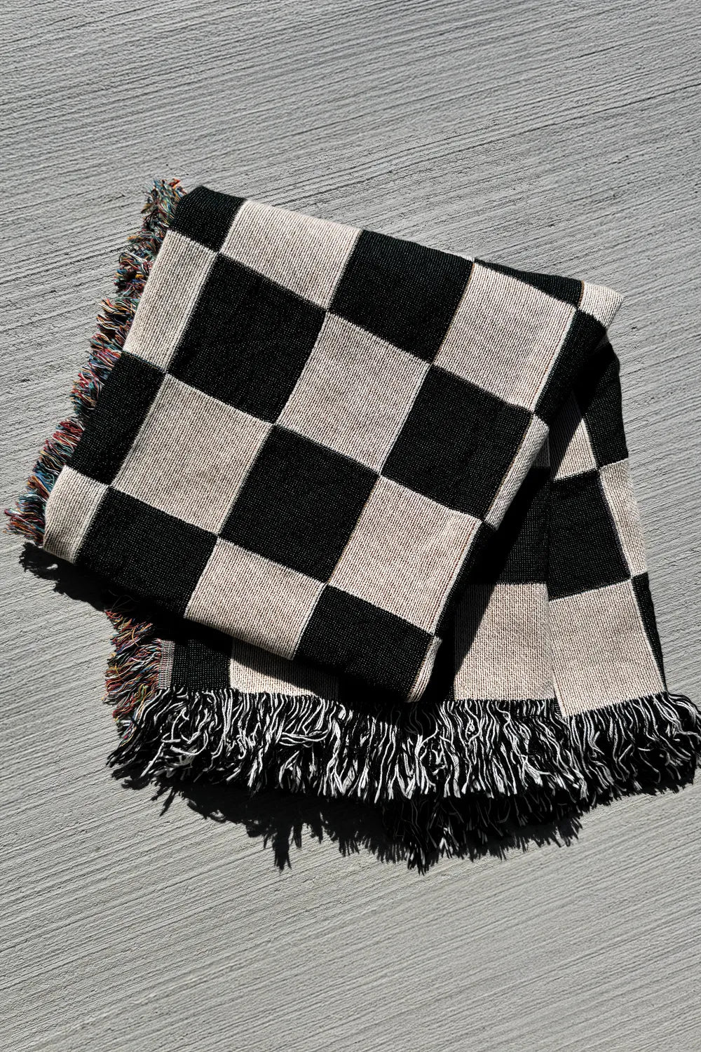 Black and White Checkered Cotton Woven Blanket
