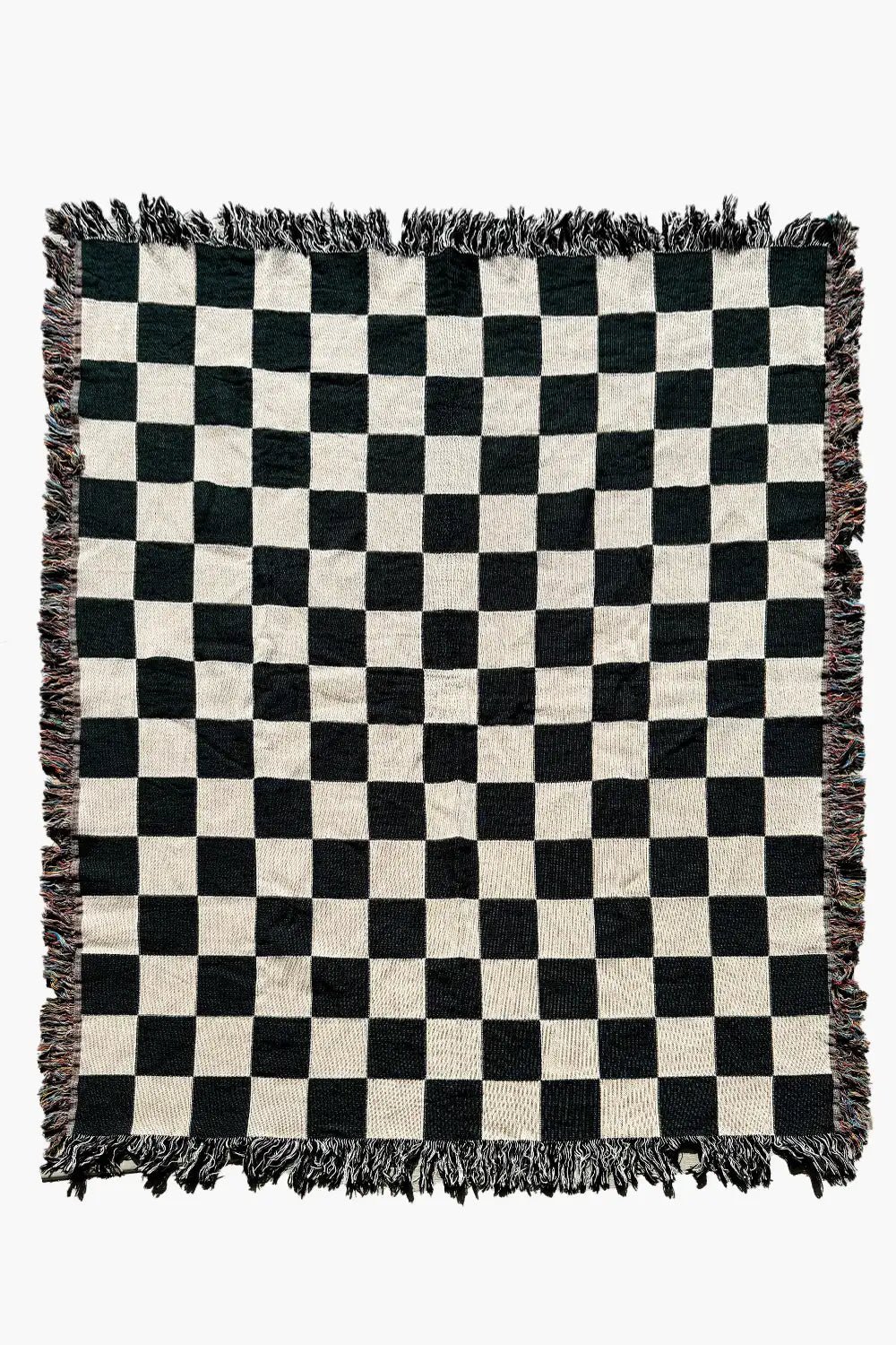 Black and white checkered woven throw blanket with a classic design.
