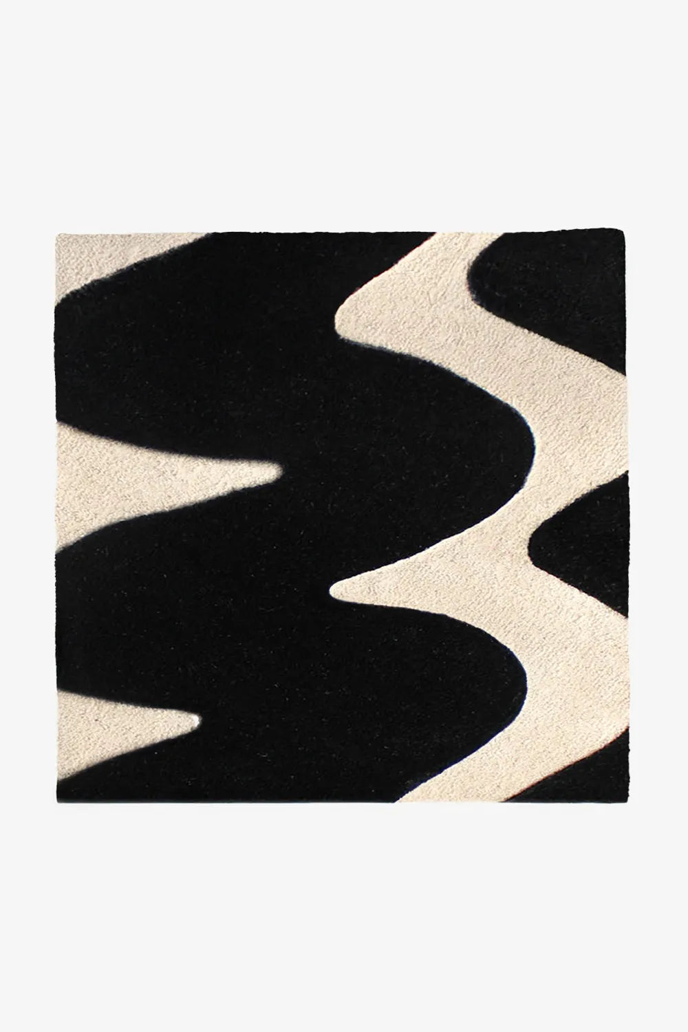 8x8 square wool rug with black and white abstract pattern design for modern eclectic interiors
