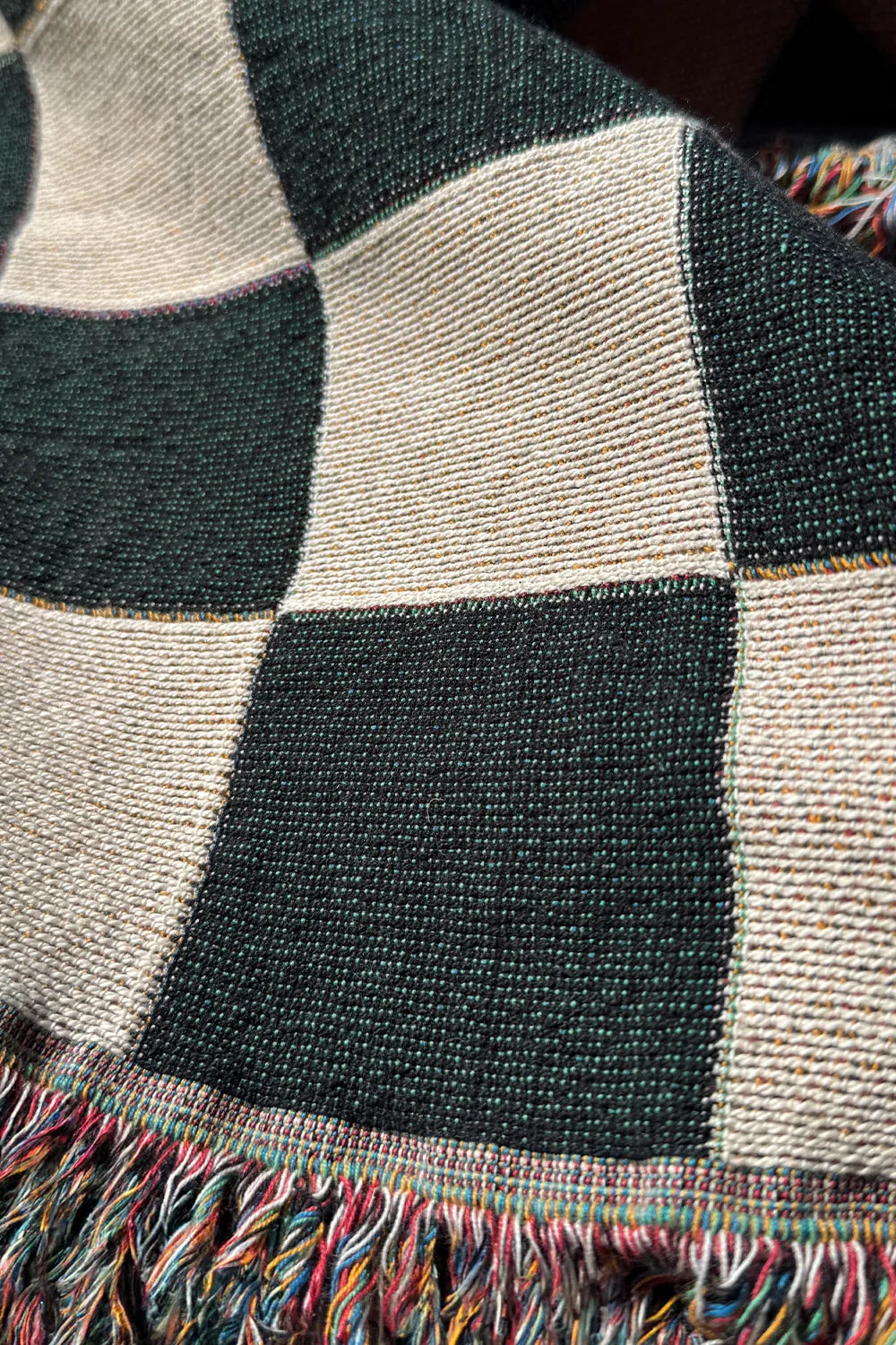 Black and White Checkered Cotton Woven Blanket
