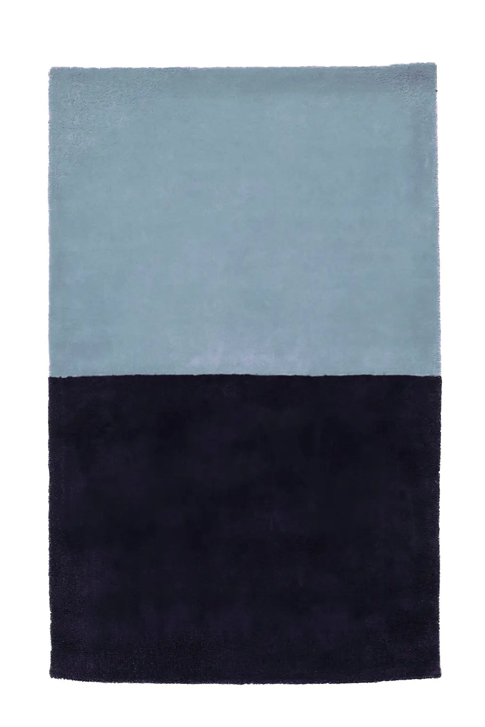 Thick blue and navy wool rug with bold color blocking