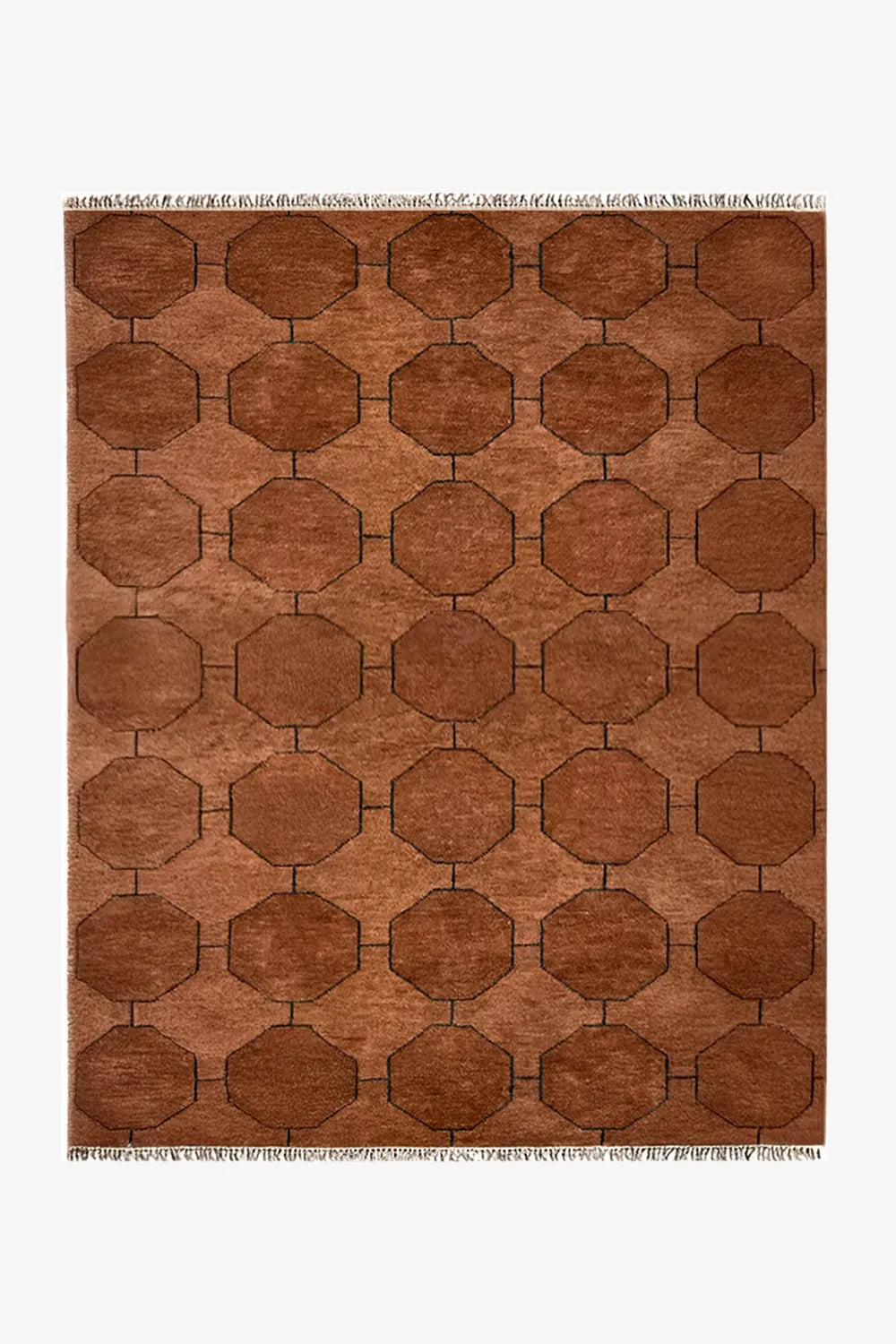 Brown Octagon Hand-Knotted Geometric Wool Rug