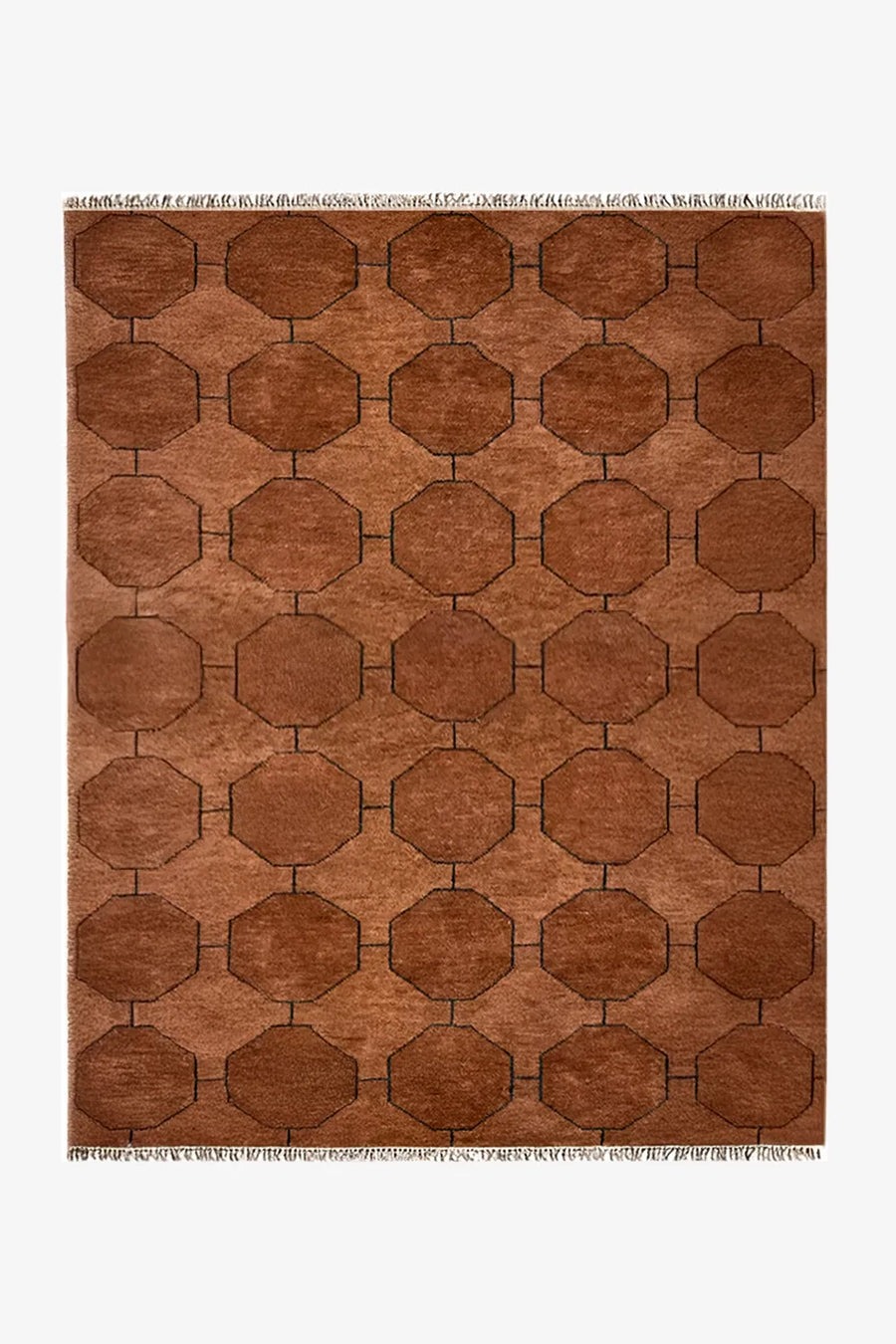 Brown Octagon Hand-Knotted Geometric Wool Rug