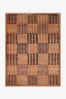 Brown and Tan Checkered Grid Hand Knotted Wool Rug