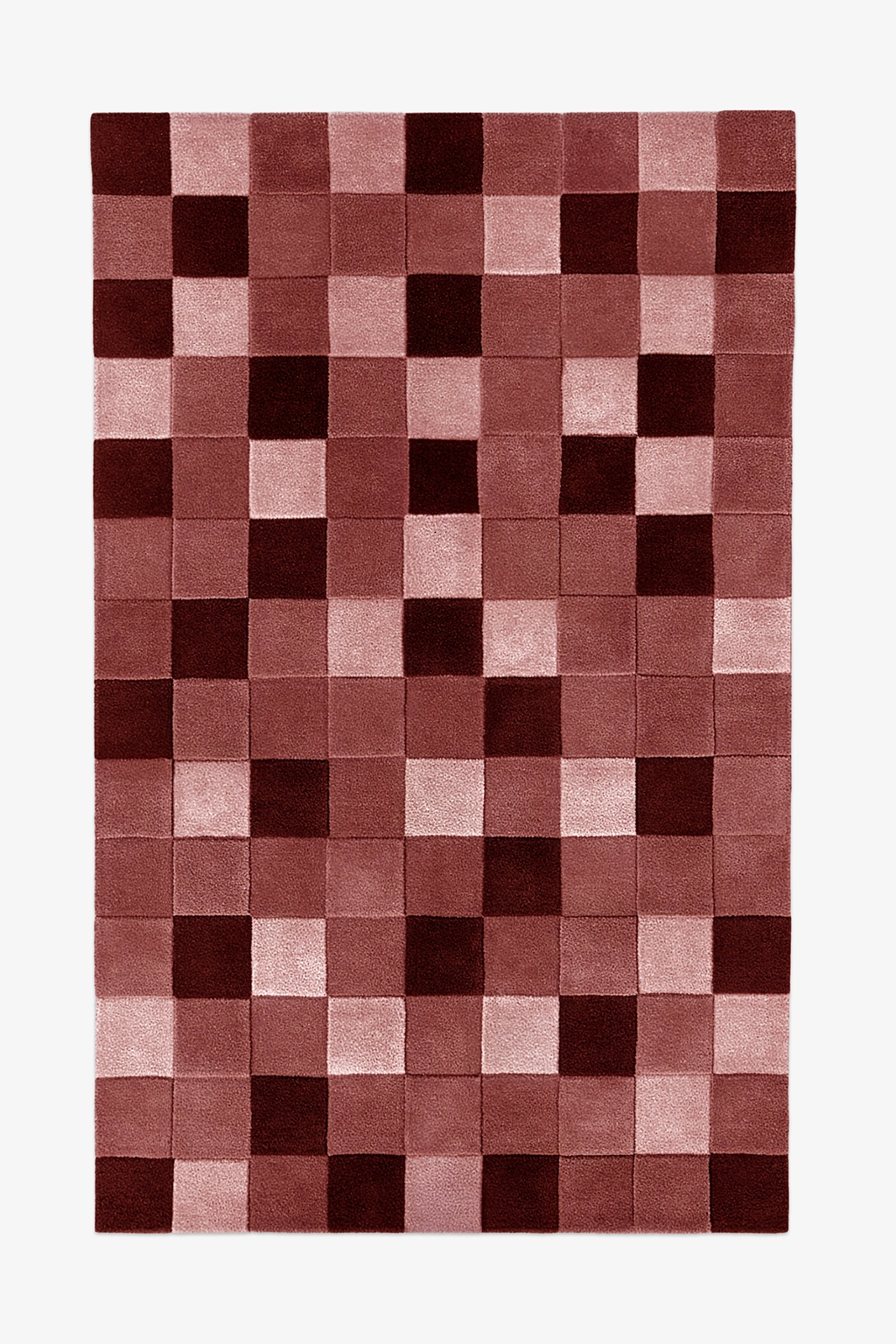 8x10 modern burgundy and pink wool checkered rug with tonal square pattern and soft plush texture