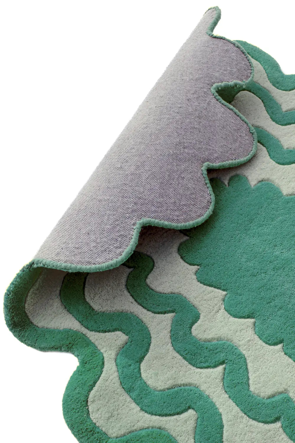 Green and sage ripple wool rug, modern abstract boho rug for cozy spaces