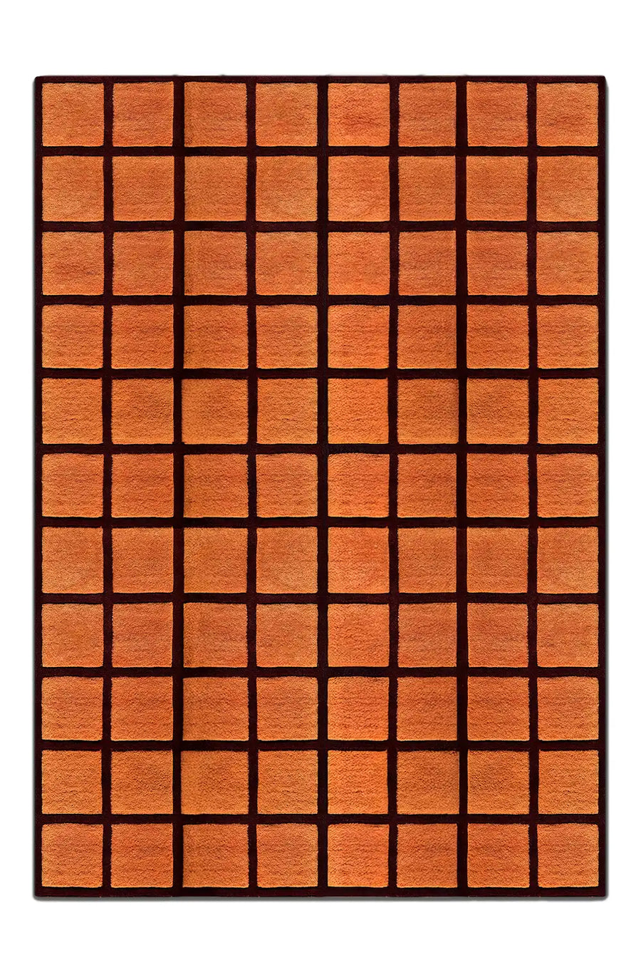 Clay Tile Hand-Tufted Wool Rug – Terracotta and Burgundy Checkered Design
