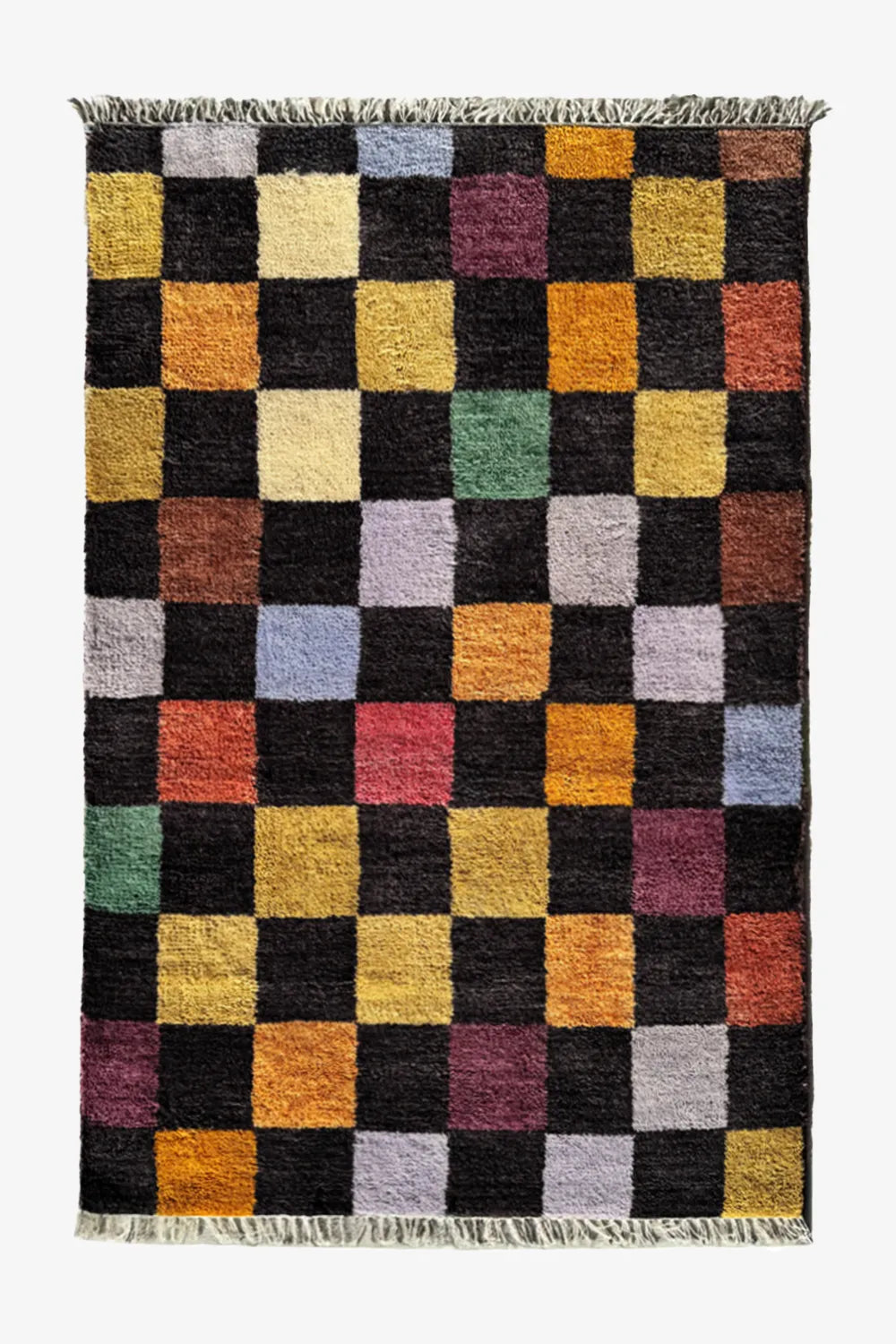 Colorful Checkered Hand Knotted Wool Rug