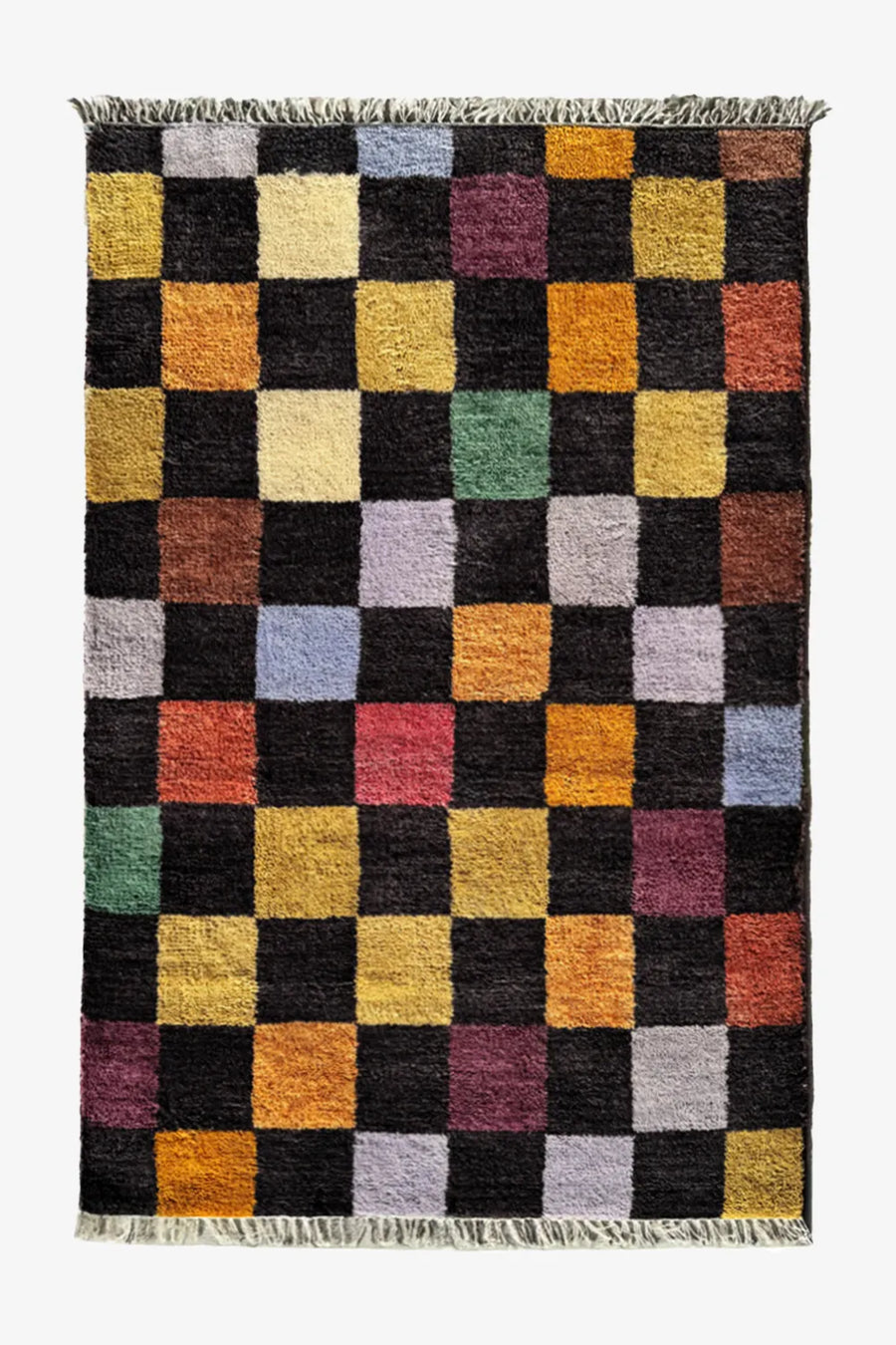 Colorful Checkered Hand Knotted Wool Rug
