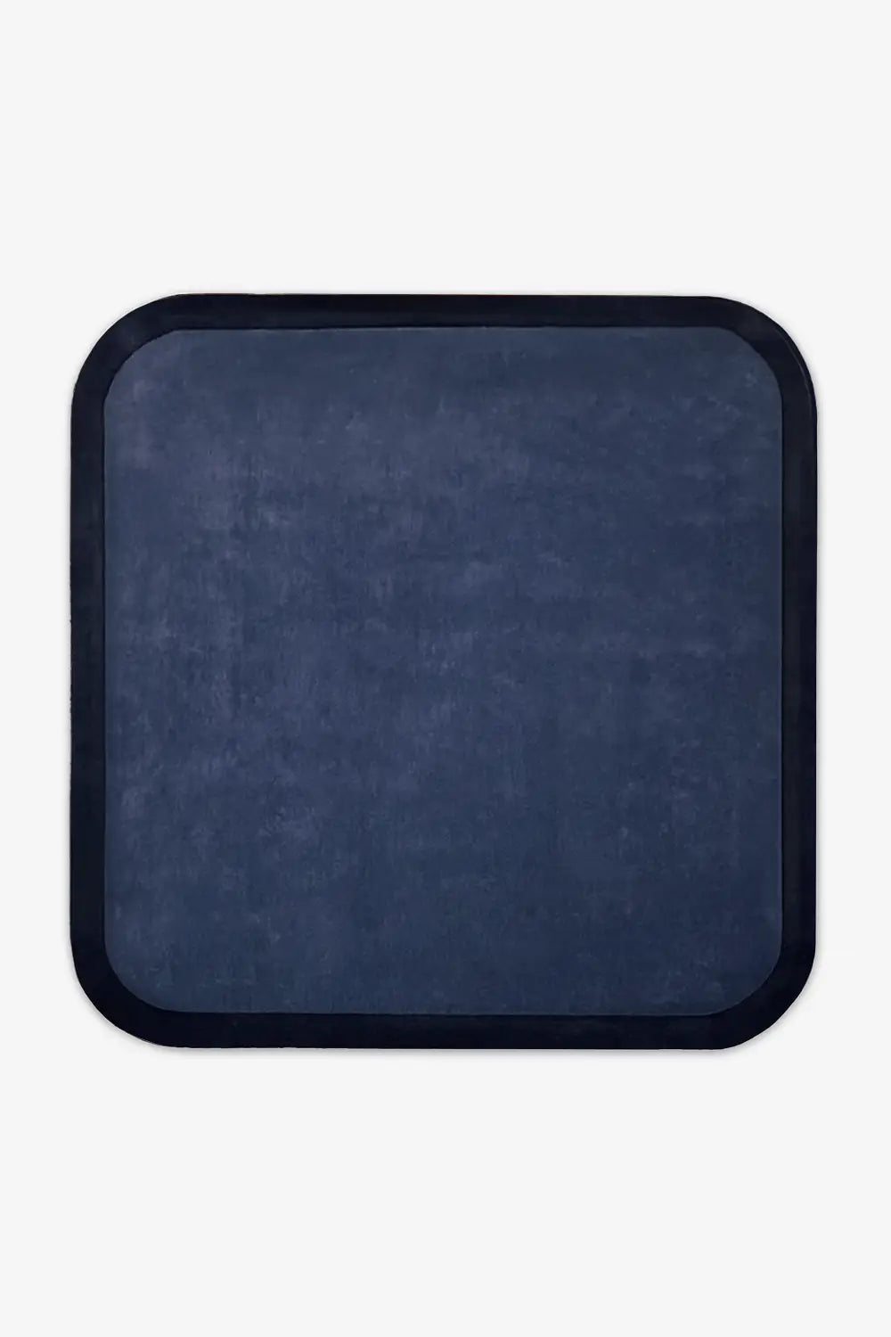 Dark navy blue 8x8 square modern wool rug with sculpted rounded corners