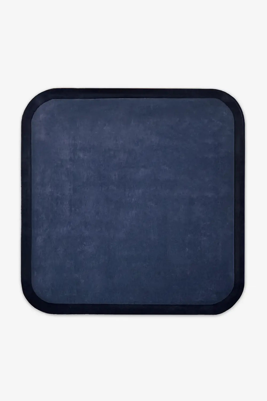 Dark navy blue 8x8 square modern wool rug with sculpted rounded corners