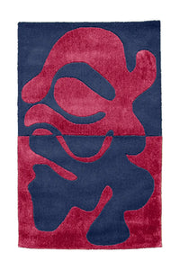 Navy and red abstract wool rug, colorful artistic area rug for eclectic home decor