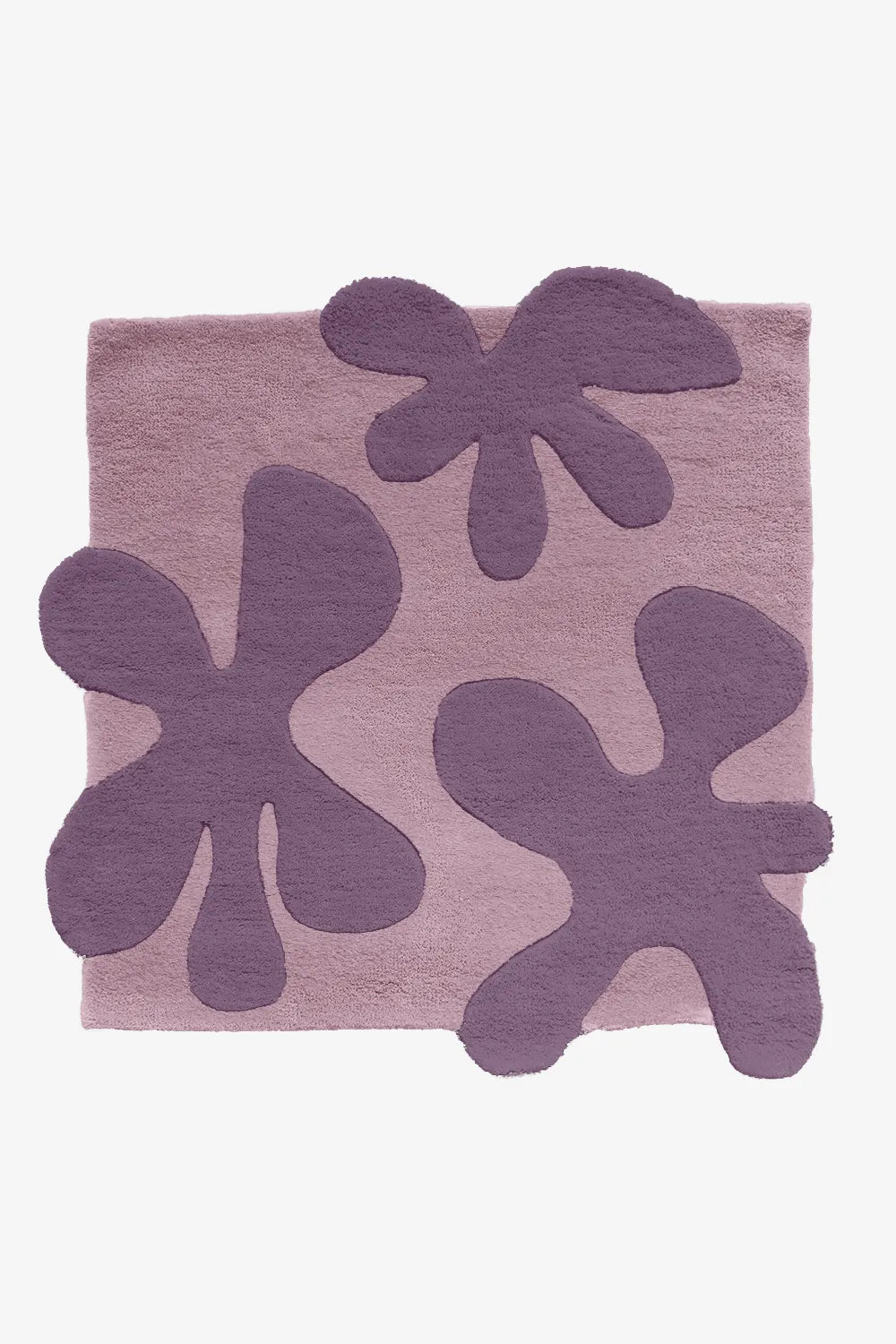 Purple and lavender floral wool rug, cozy colorful living room accent rug