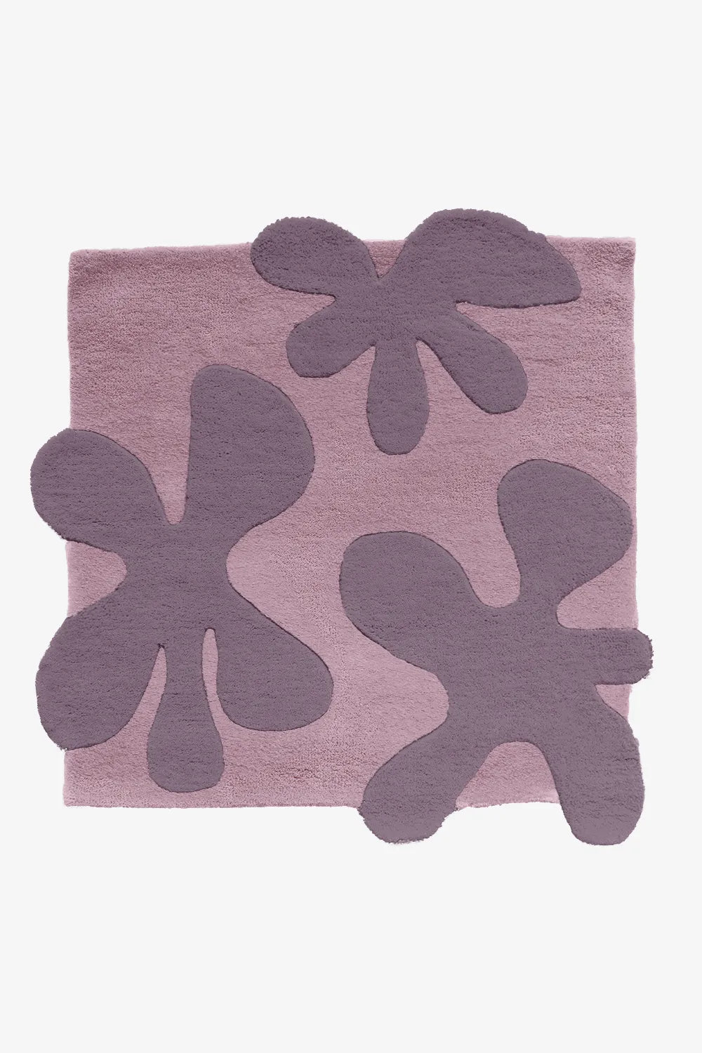Mauve and lavender floral square wool rug, colorful modern boho area rug