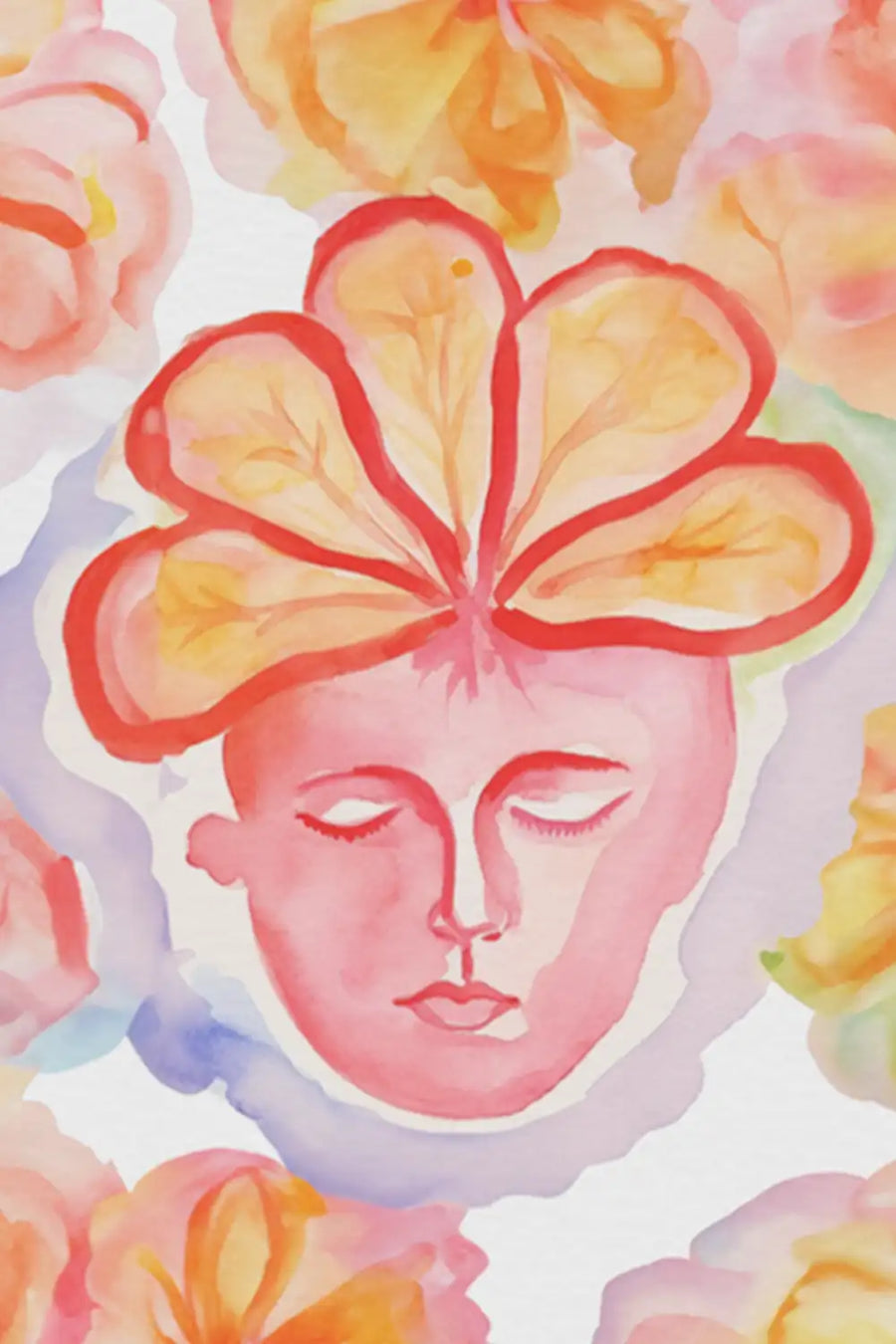 Close-up of Fruitful Contemplation print showcasing its fluid watercolor details.

