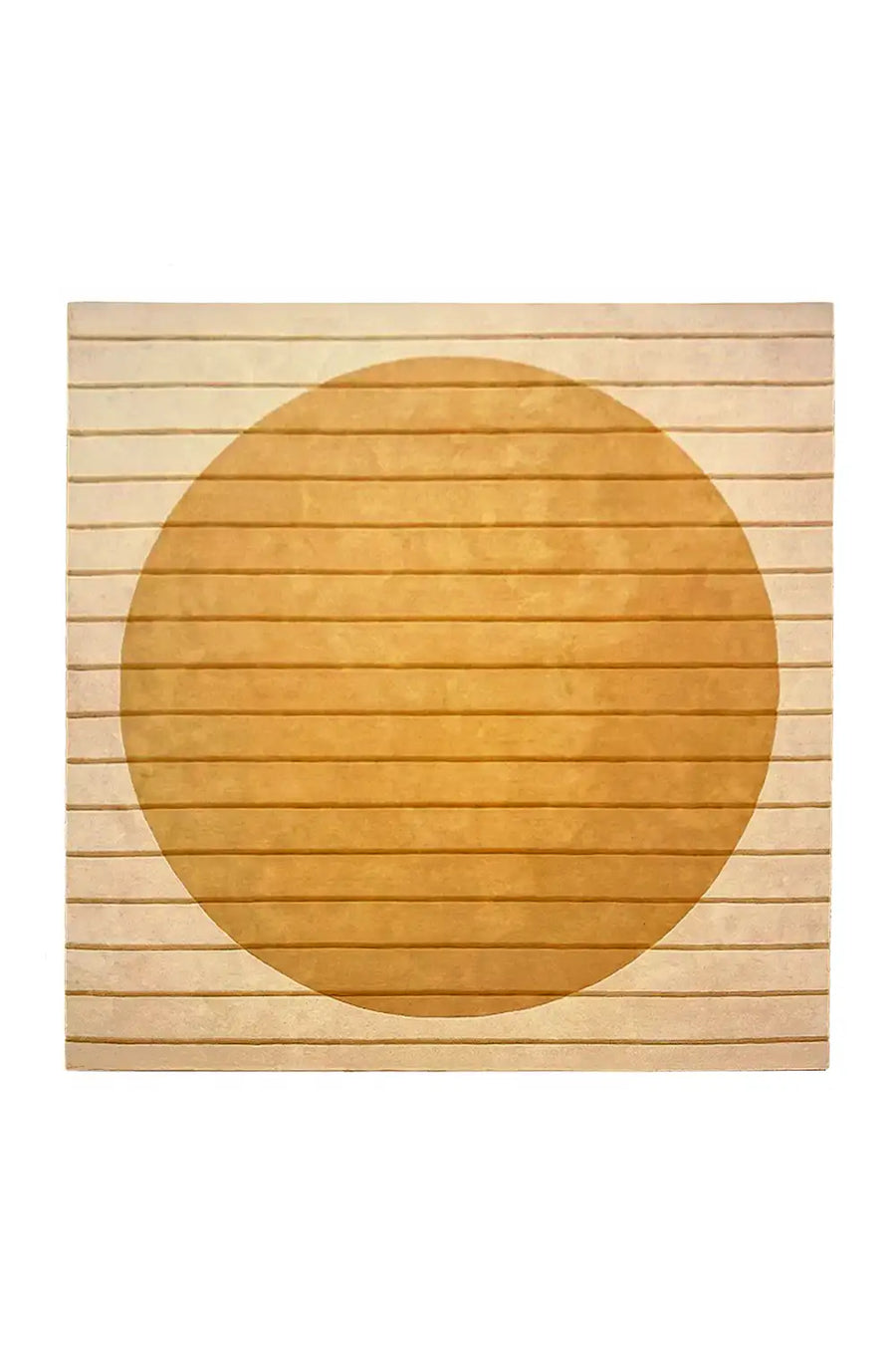 Hand-tufted square wool rug with a modern geometric gold design.