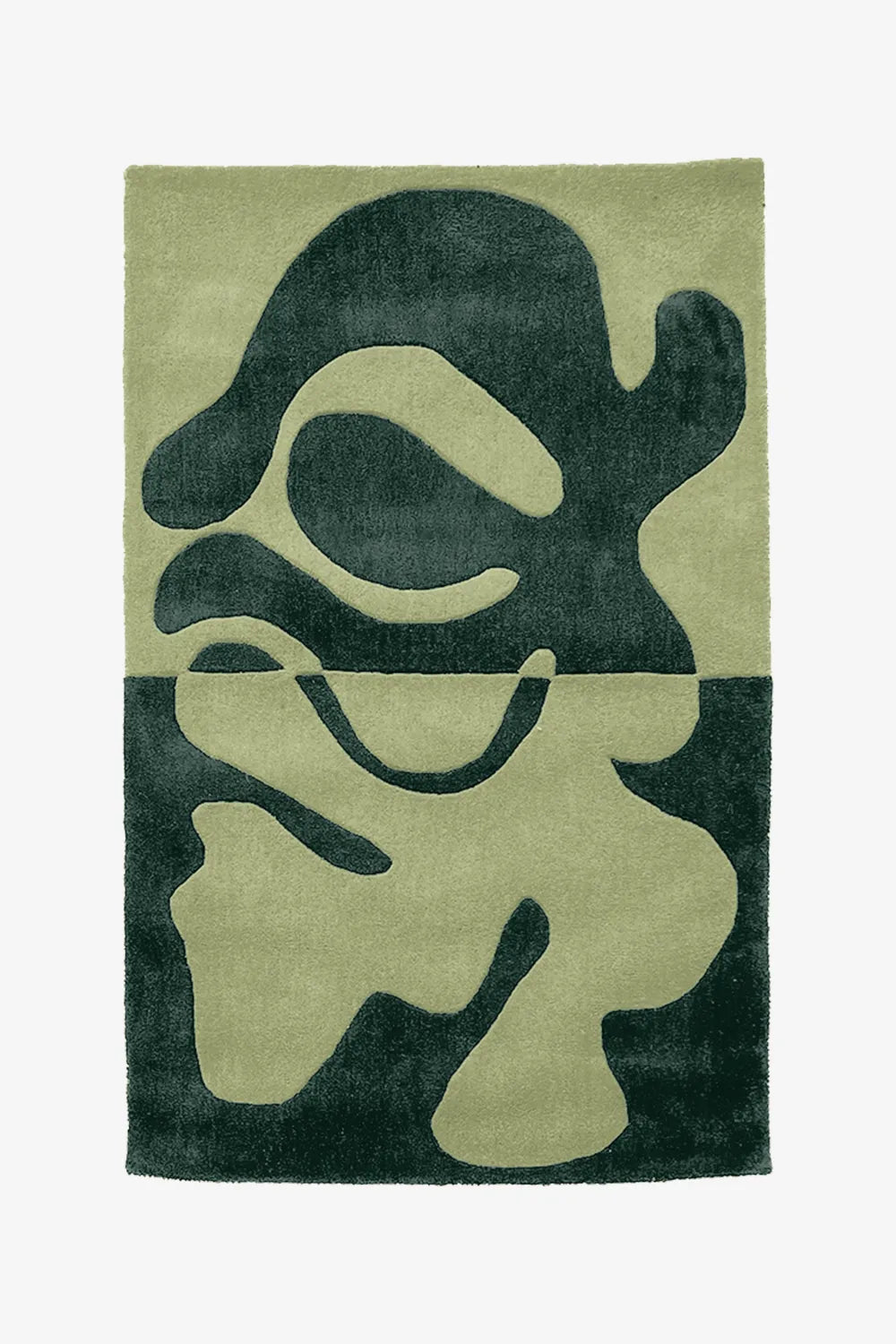 8x13 dark green two-tone abstract rug, bold modern wool rug for creative interiors