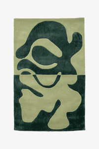 8x13 dark green two-tone abstract rug, bold modern wool rug for creative interiors