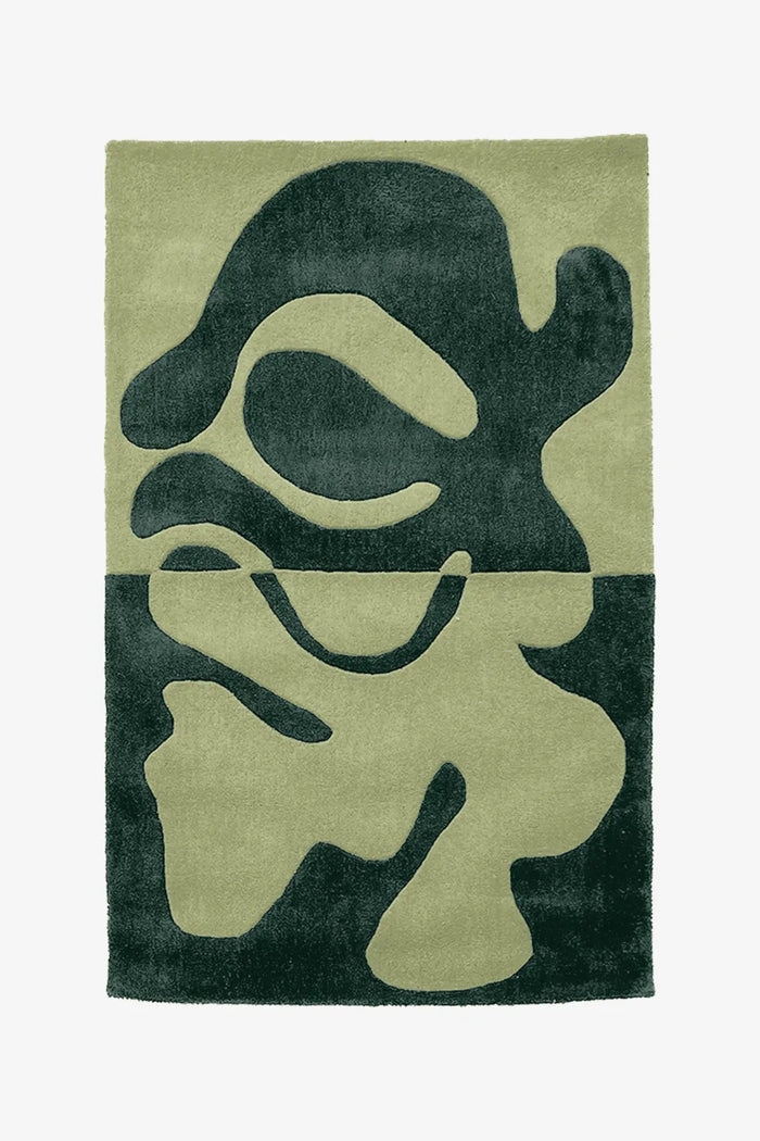 8x13 dark green two-tone abstract rug, bold modern wool rug for creative interiors