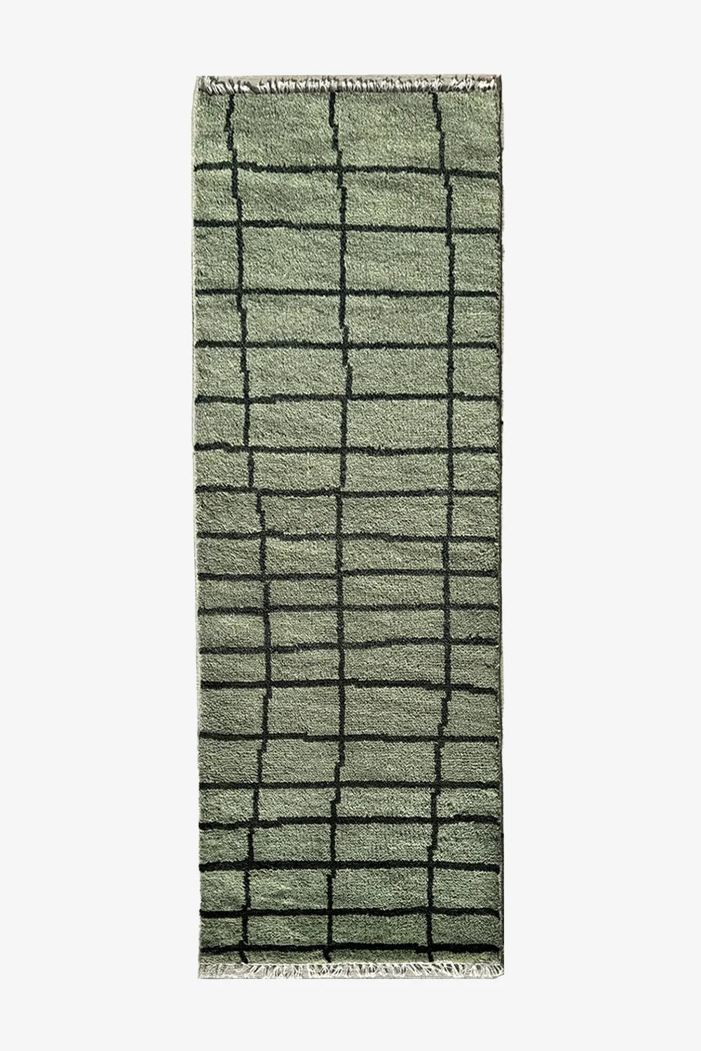Modern Gridline Hand-Knotted Wool Runner Rug
