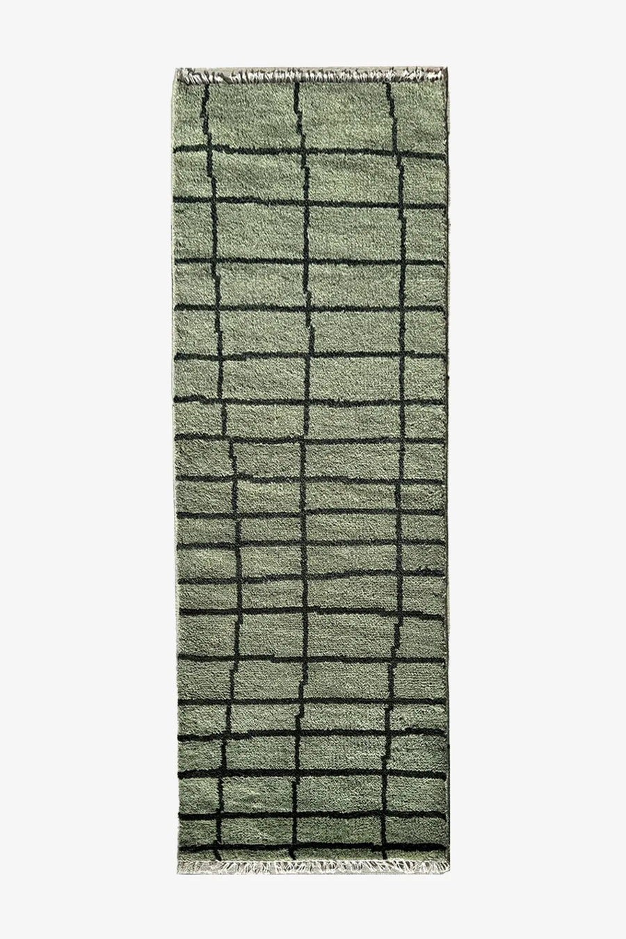 Modern Gridline Hand-Knotted Wool Runner Rug