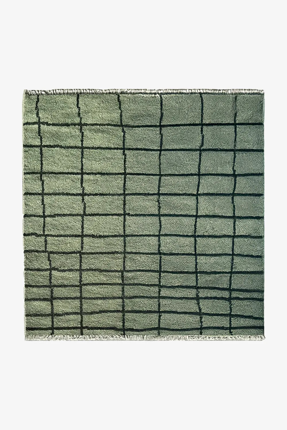 Modern Gridline Hand-Knotted Square Wool Rug