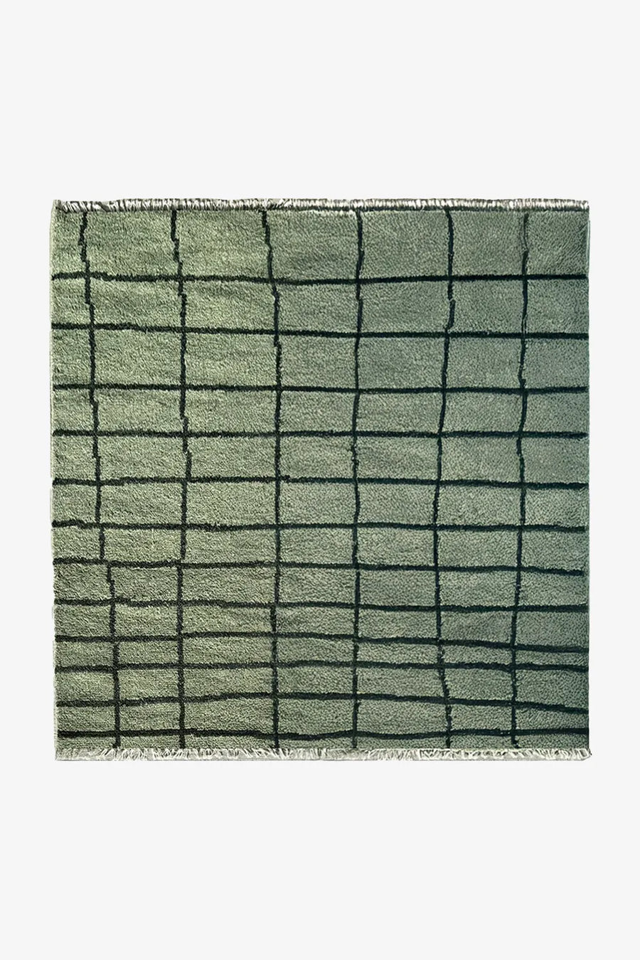 Modern Gridline Hand-Knotted Square Wool Rug