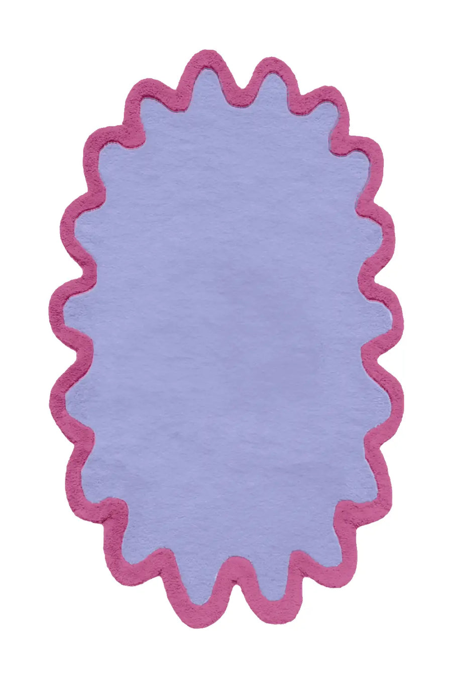 purple and pink Halo Burst Wool Rug with Single Scalloped Border Design