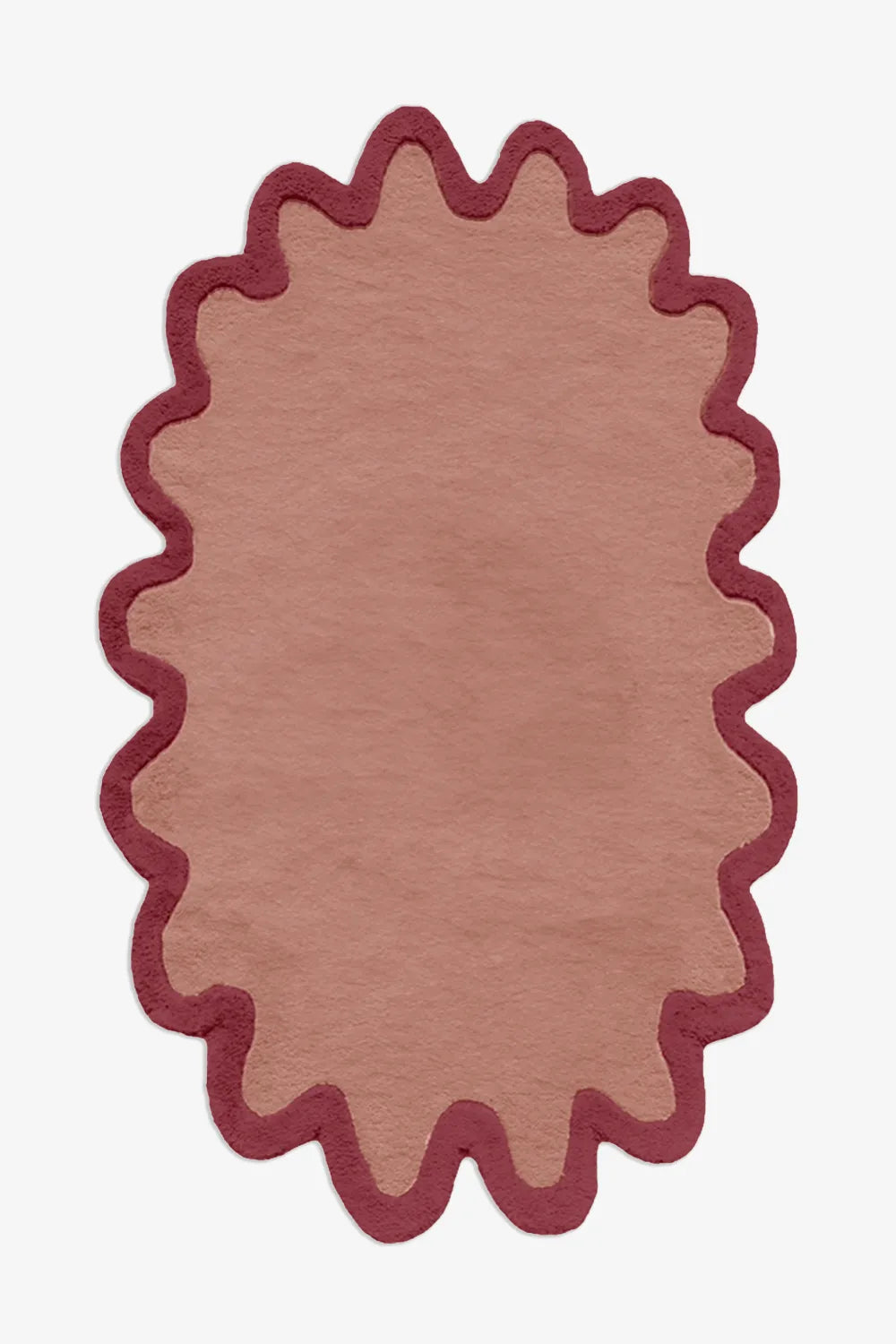 terracotta and rust oval wool rug Halo Burst Wool Rug with Single Scalloped Border Design