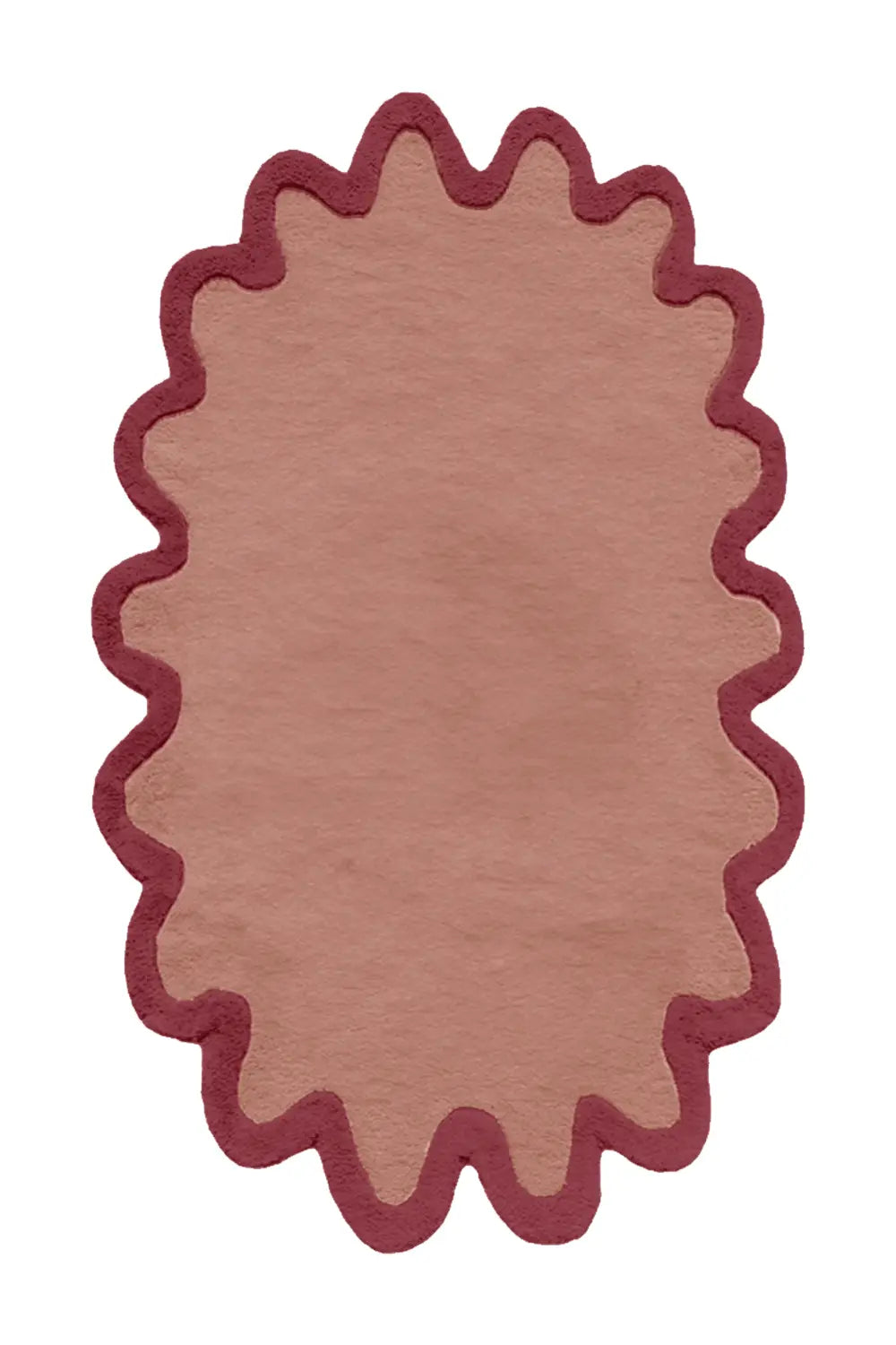 terracotta and rust oval wool rug Halo Burst Wool Rug with Single Scalloped Border Design