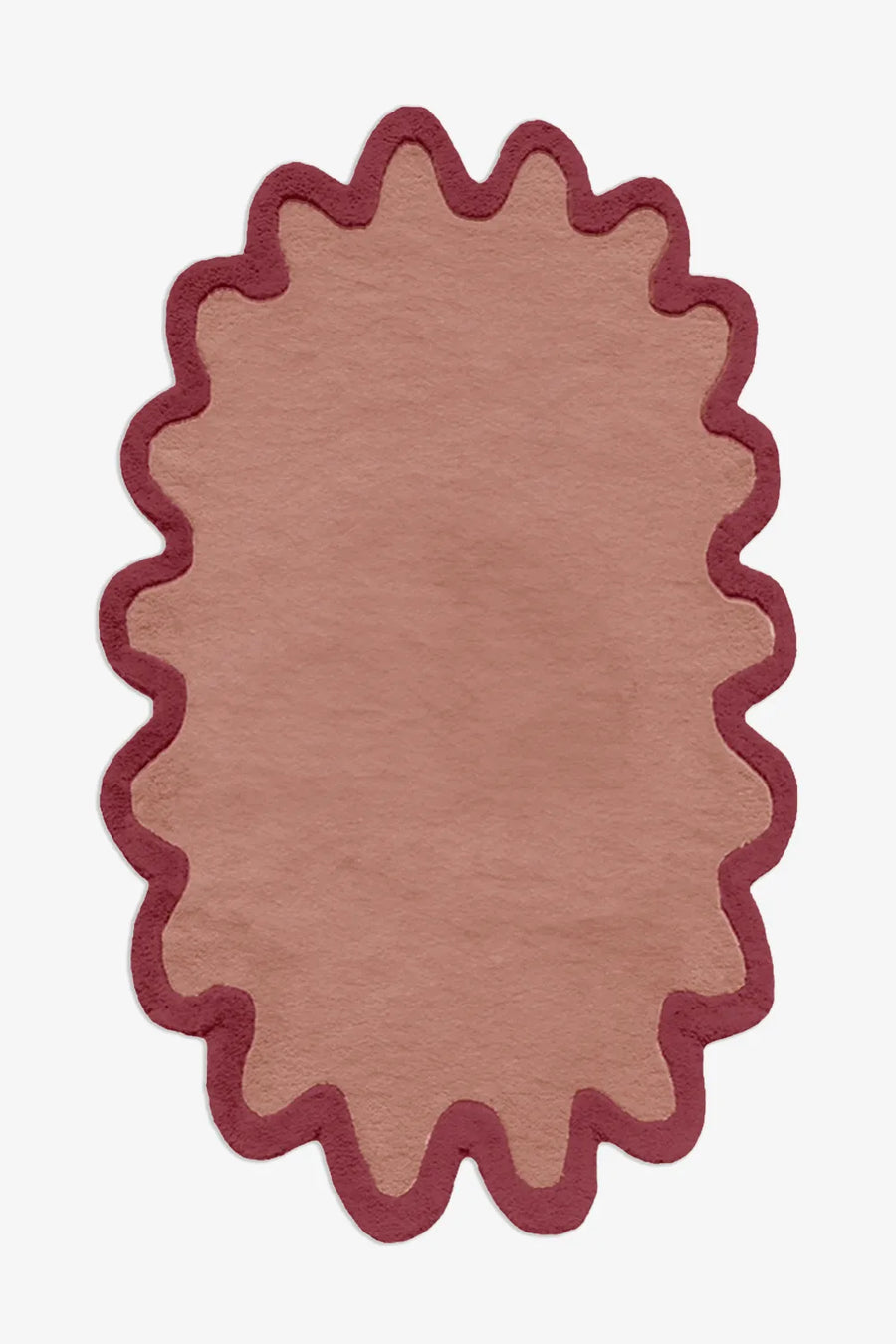terracotta and rust oval wool rug Halo Burst Wool Rug with Single Scalloped Border Design