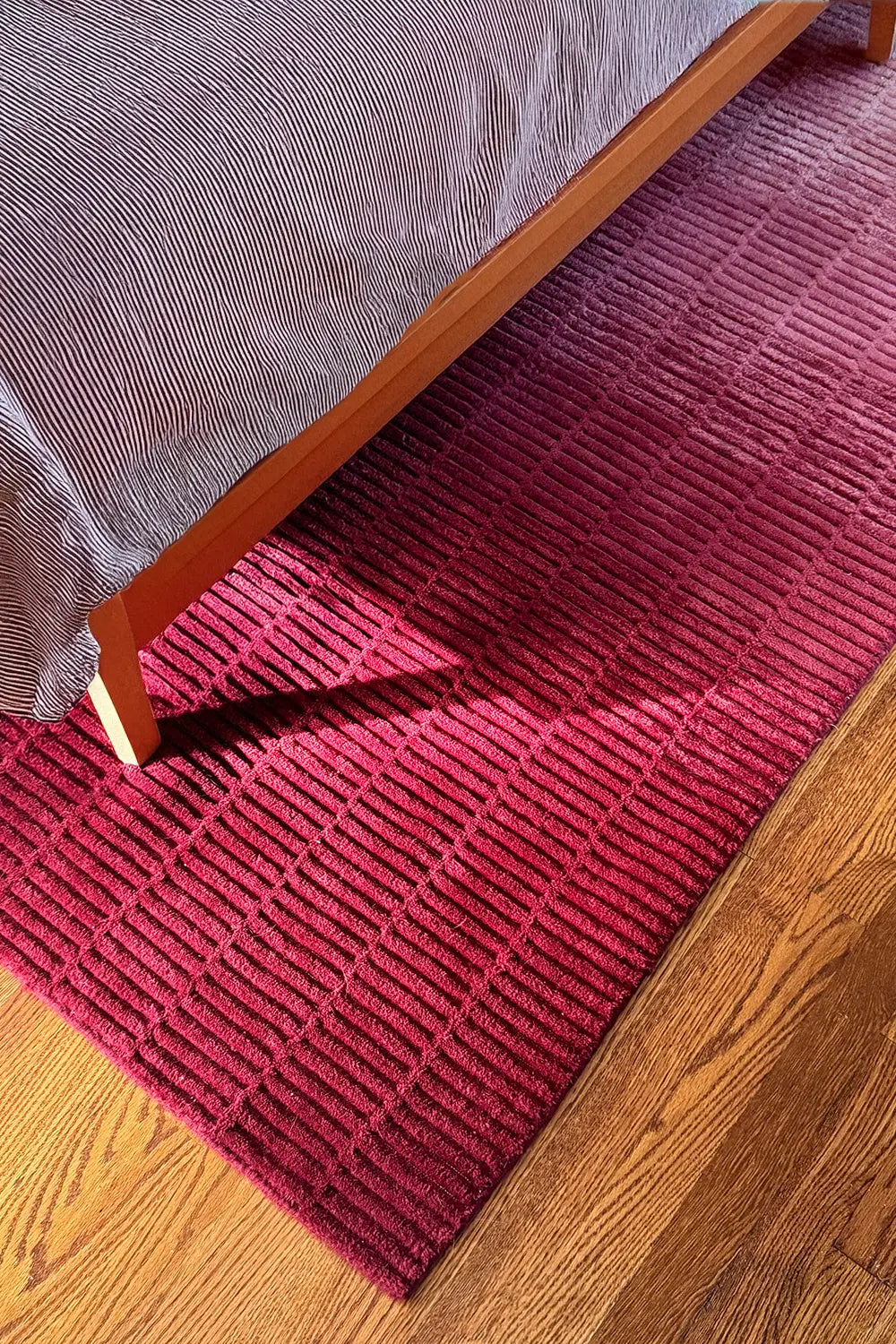 Pink Ombre Hand Loomed Wool Rug in Blush, Dusty Pink, and Bright Pink
