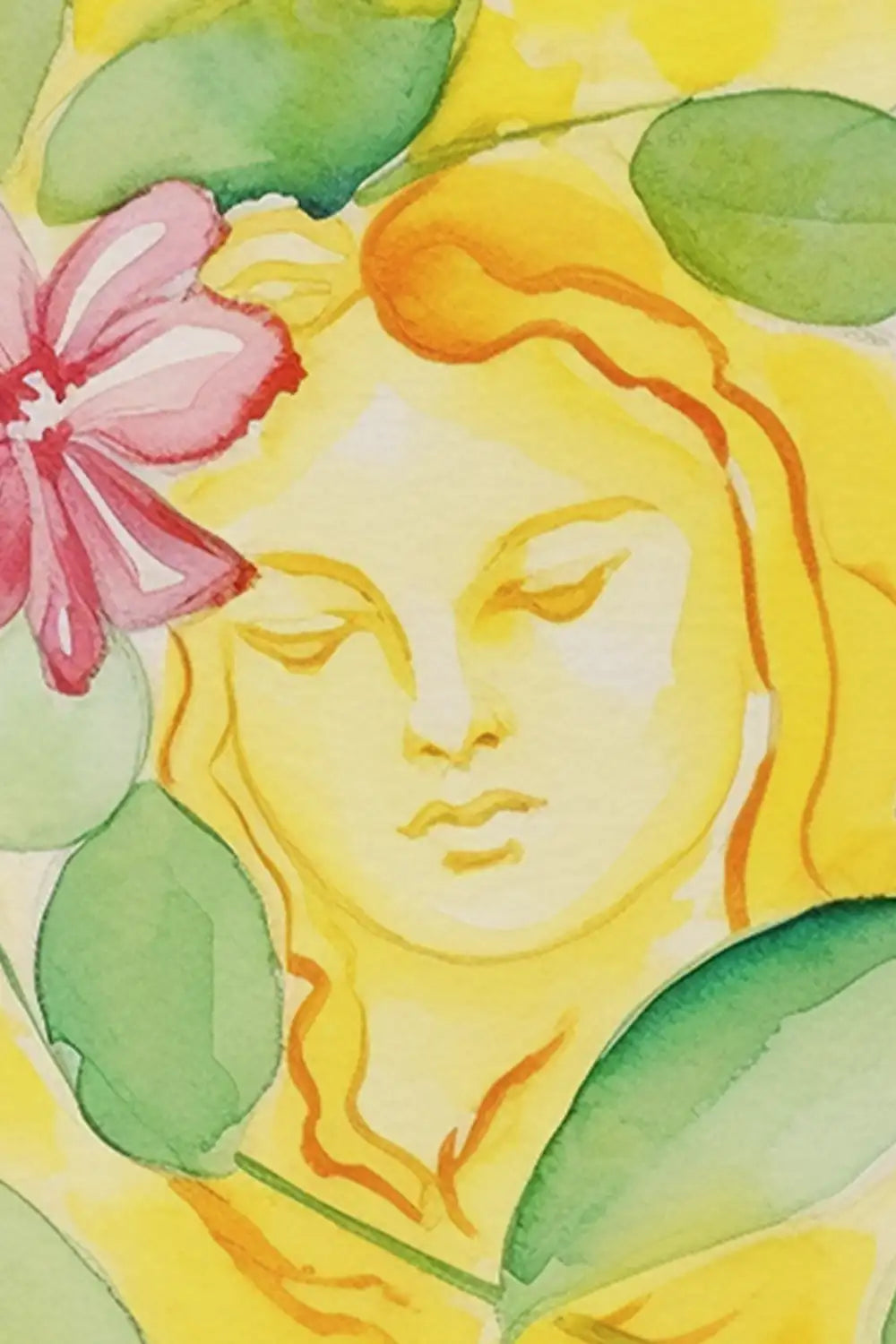 Close-up of Lemon Veil print showcasing fluid brushstrokes and delicate pastel tones.
