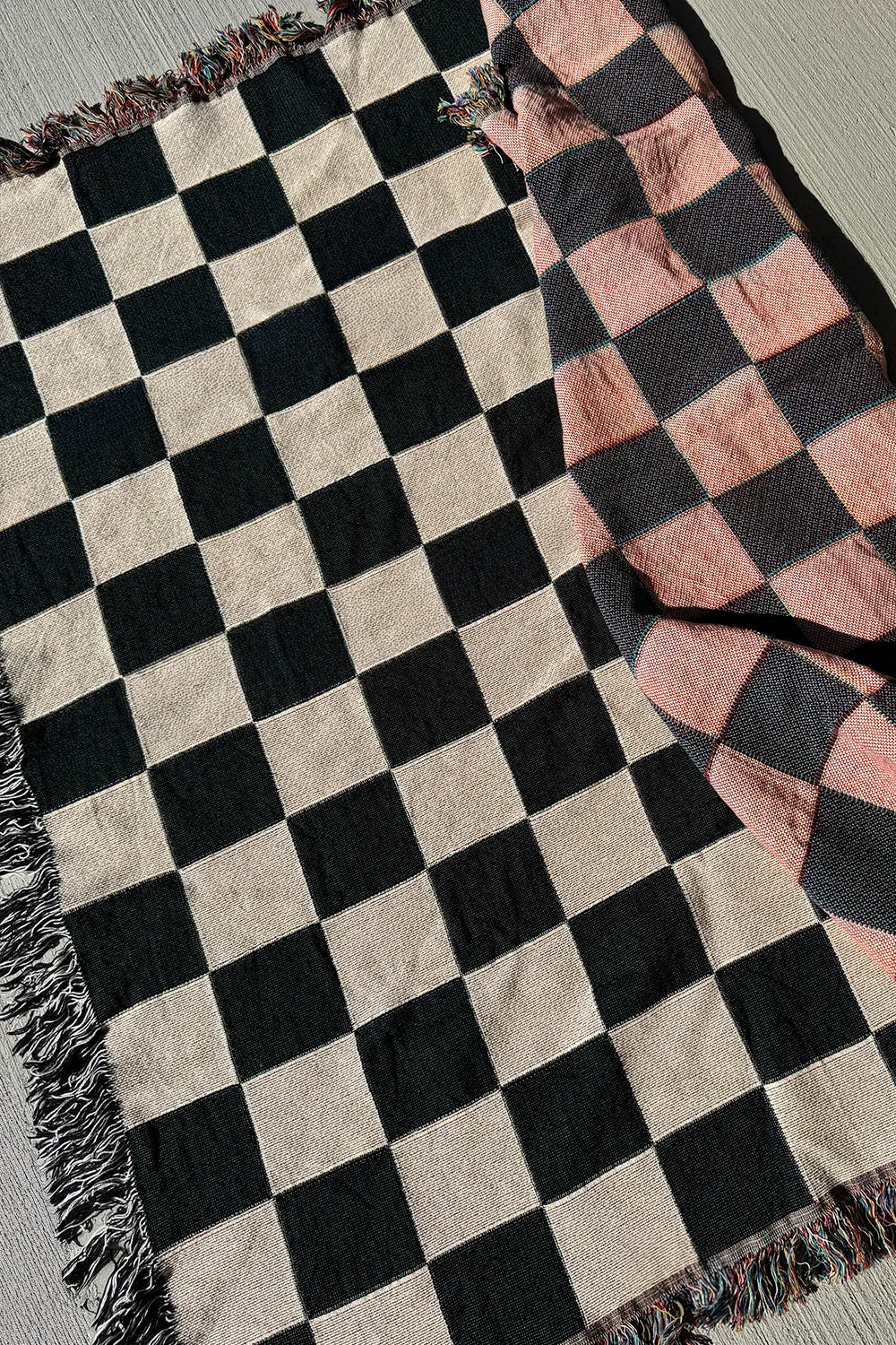Black and White Checkered Cotton Woven Blanket