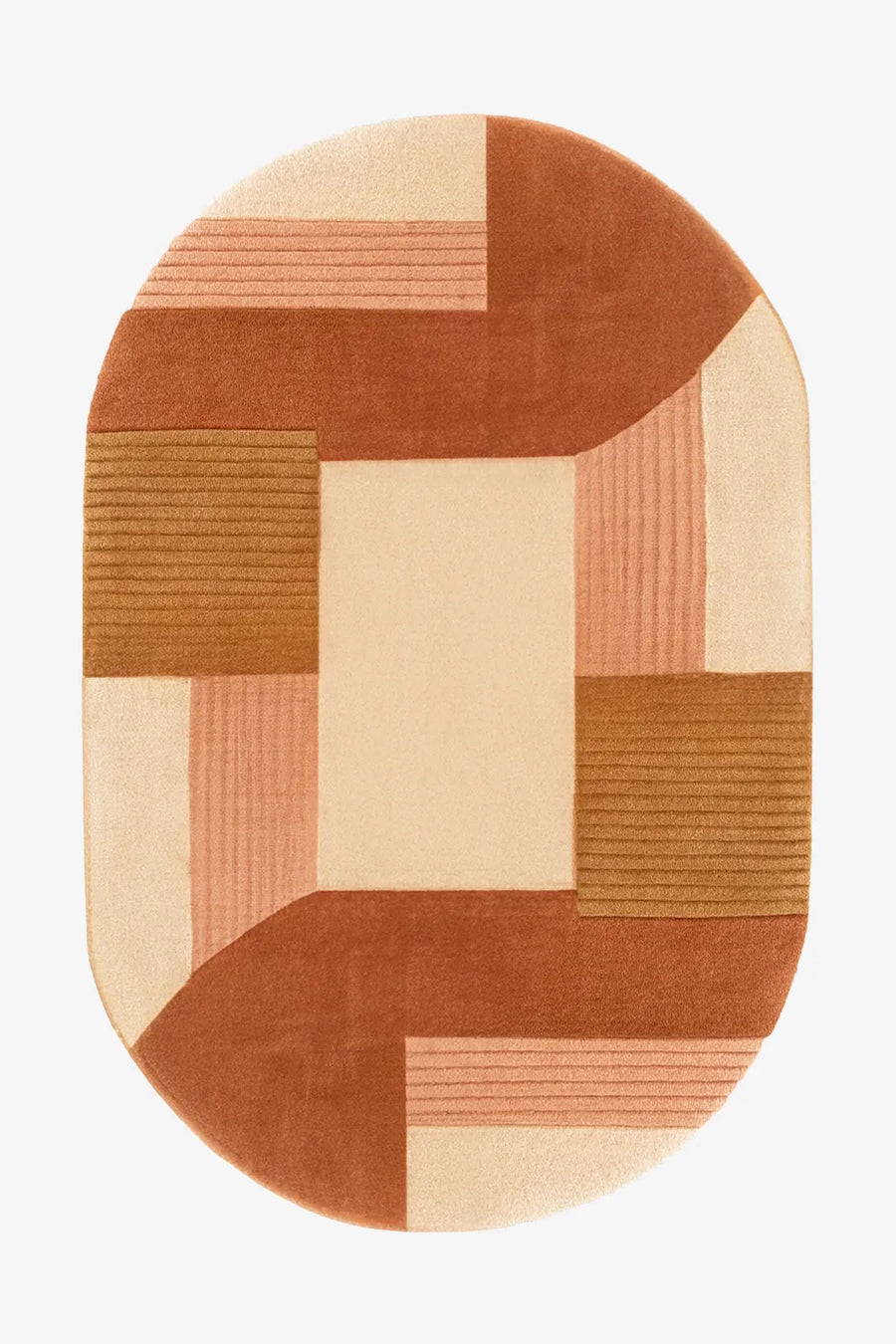 Neutral Mosaic Oval Hand Tufted Wool Rug