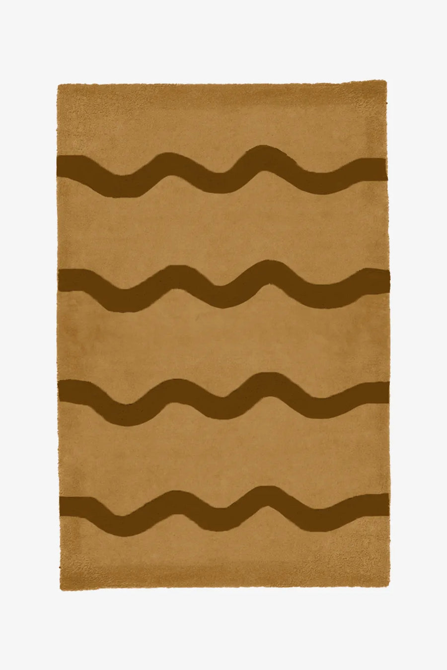 Warm tan and brown wavy stripe wool rug, modern southwestern-inspired area rug for cozy interiors