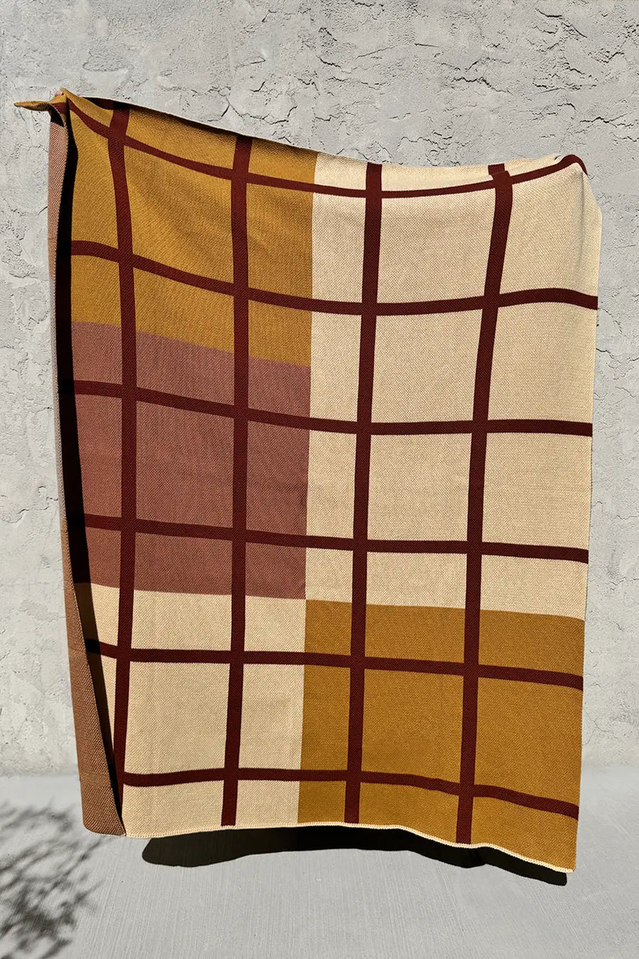 Rust, Camel, and Tan Plaid Organic Cotton Knit Blanket