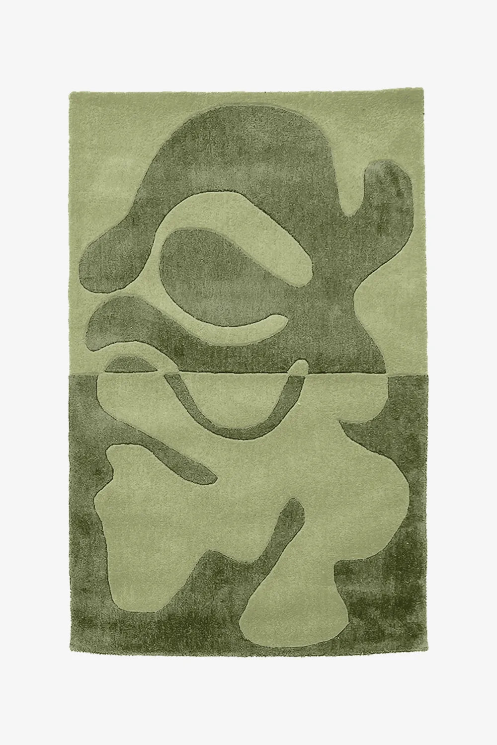 Sage green and olive abstract design rug, handmade modern wool rug for cozy living rooms