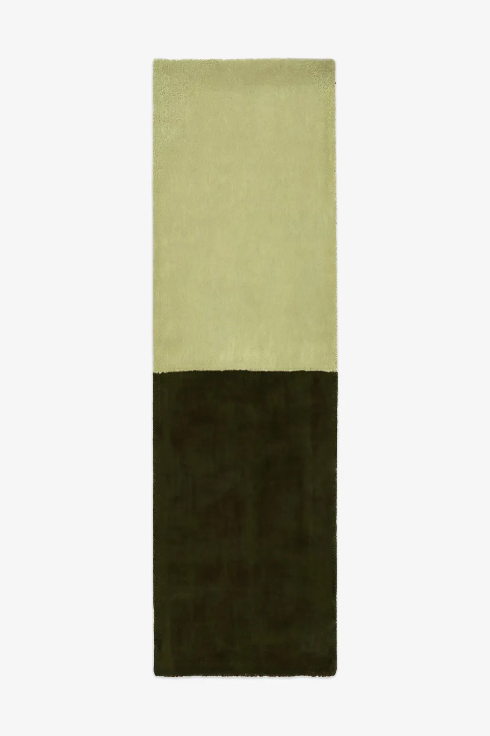 olive green and deep forest wool runner rug in 2x8 and 3x10 sizes, perfect for modern kitchens, narrow hallways, and earthy organic modern interiors