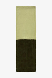 olive green and deep forest wool runner rug in 2x8 and 3x10 sizes, perfect for modern kitchens, narrow hallways, and earthy organic modern interiors