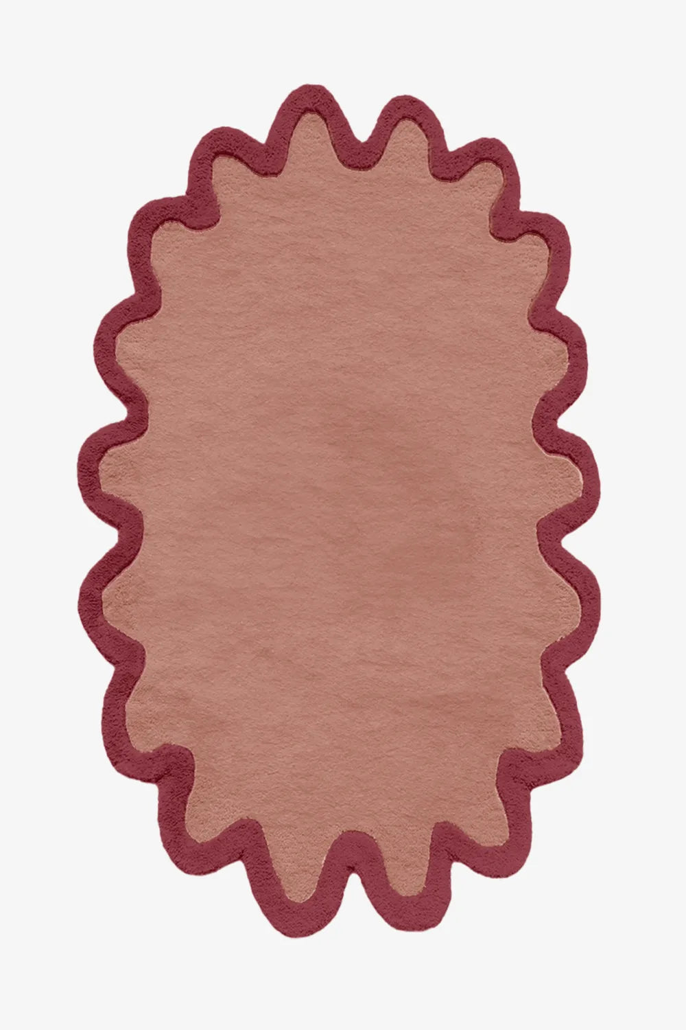 Red and burgundy wavy wool rug, colorful funky oval rug for living rooms