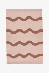 Playful pink and brown modern wool rug with wavy stripes, colorful boho area rug for bedrooms and living rooms