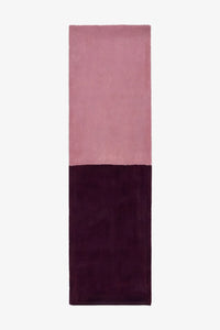 Muted pink and rich burgundy wool runner in 2x6 and 2x8 sizes, an artistic yet cozy accent for creative hallways, boho bedrooms, and modern minimalist homes berry
