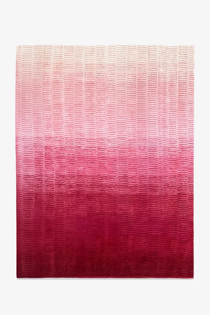 8x10 pink ombre hand loomed wool area rug for boho and modern interiors