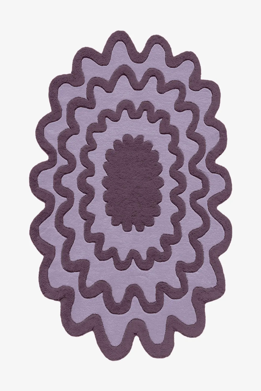 Dark purple ripple rug with wavy oval design, modern wool rug for eclectic homes